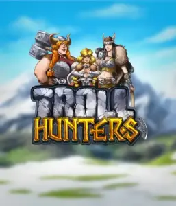 Enter the realm of "Troll Hunters," where bold Viking warriors prepare to confront their foes. The logo displays a male and female Viking, equipped with weapons, overlooking a cold mountainous backdrop. They emanate bravery and might, symbolizing the core of the game's adventurous theme.