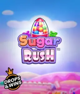 Enjoy the colorful world of the Sugar Rush slot game by Pragmatic Play, featuring a vibrant candy dispenser on a dreamy candy landscape. This image captures the playfulness of the game, enhanced with multicolored candies and charming typography. Great for those with a sweet tooth, delivering hours of fun. 